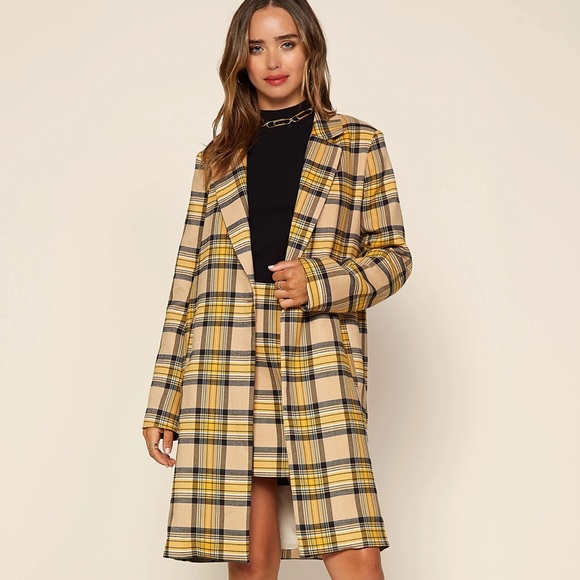 Skies Are Blue Yellow Plaid Trench Coat Med Clueless Inspired - Picture 1 of 9